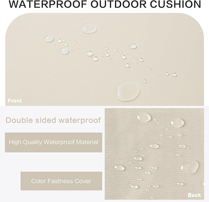 Outdoor Bench Cushion 4 inches Memory Foam Waterproof Patio Furniture Bench Cushion Porch Swing Cushion with Handle and Adjustable Strap, 36 x 18 Inch Cream