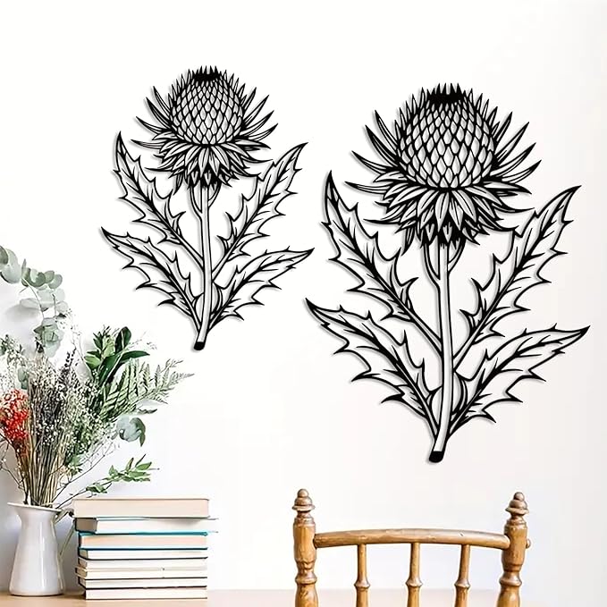 DUOOLN Metal Flowers Wall Art Decor, 2pcs Minimalism Quinoa Flower Hanging Iron Wall Decoration, Modern Plant Potted Art Sculpture Sign, Home Bedroom Bathroom Outdoor Indoor Kitchen Feature Wall