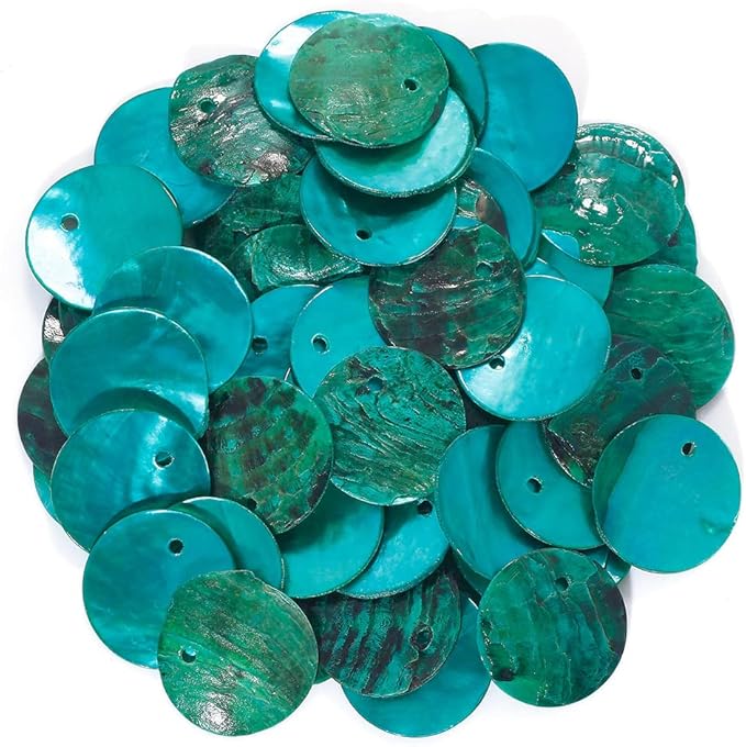Firstmeet Shell Beads 150pcs Natural 15mm Flat Round Mussel Shell Coin Drop Charm Beads with Iridescent Back for Handcraft Jewelry Making(DIY-1023-Teal-15)