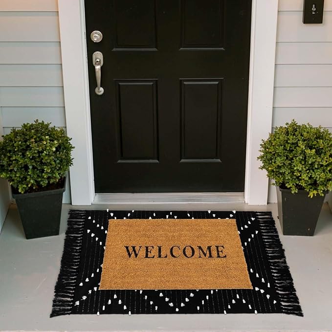 LIVEBOX Boho Black Bathroom Rug 2x3 Bath Mat, Washable Small Cotton Woven Throw Rugs, Moroccan Area Carpet with Tassel for Kitchen Sink Front Door Entryway
