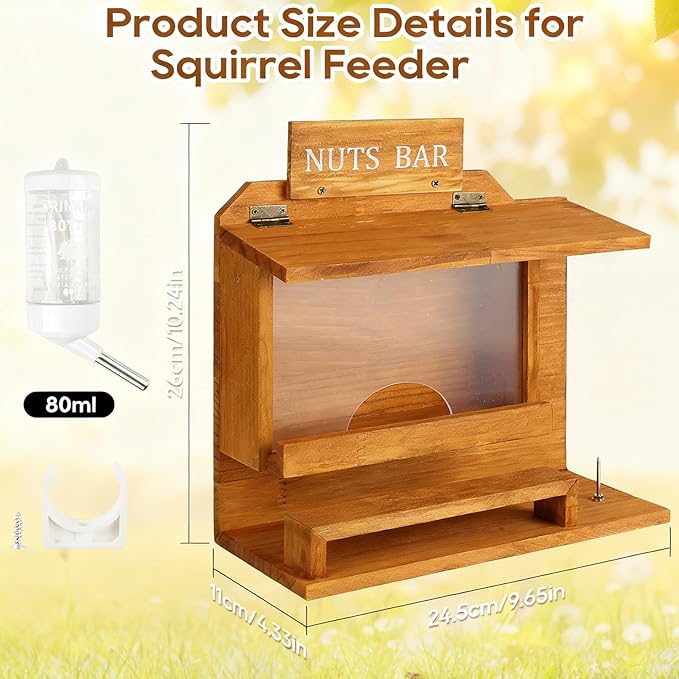 Nut Bar Squirrel Feeder, Squirrel Feeders for Outside, Squirrel Picnic Table Peanut Corn Cob Feeder, Wooden Squirrel Picnic Table Feeder for Corn Peanut, Chipmunk Feeder Box