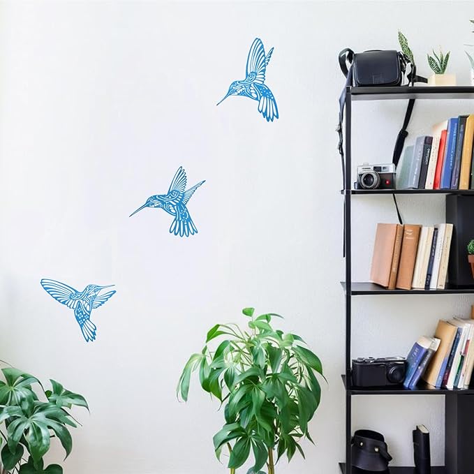 QZGXDECO Metal Hummingbird Outdoor Wall Art Decor-Blue Birds Wall Decorations Hanging Ornaments-Fence Decorations Outdoor Wall Sculpture for Kitchen Patio Bedroom Living Room Bathroom Balcony
