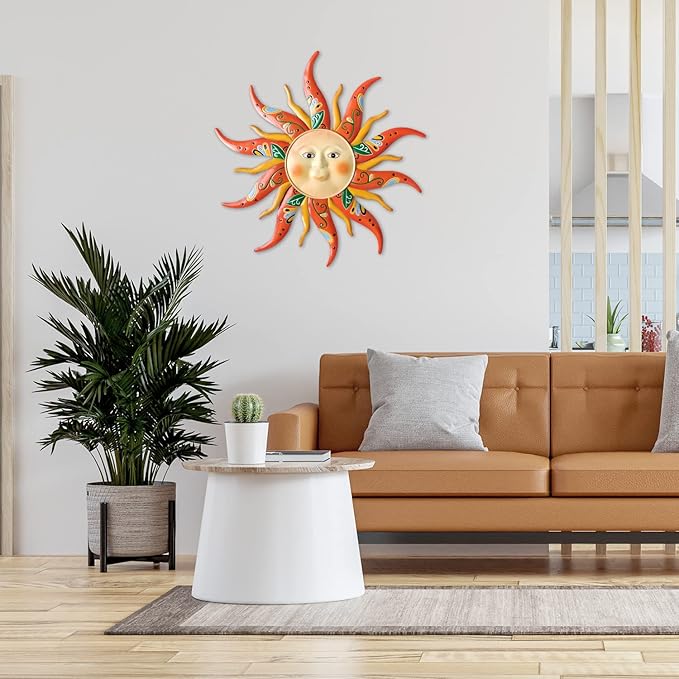 Large Metal Sun Wall Art Decor - 23.6Inches Sun Face Garden Sculptures & Statues Wall Art for Indoor and Outdoor Decor, Yard, Farmhouse, Patio, Garden Decorations