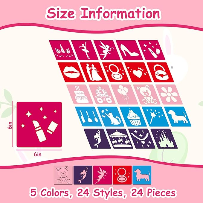 24 Pcs Stencils Girl Themed Sidewalk Chalk Stencils Outdoor Stencil for Painting Simple Style Cute Template 6 Inches