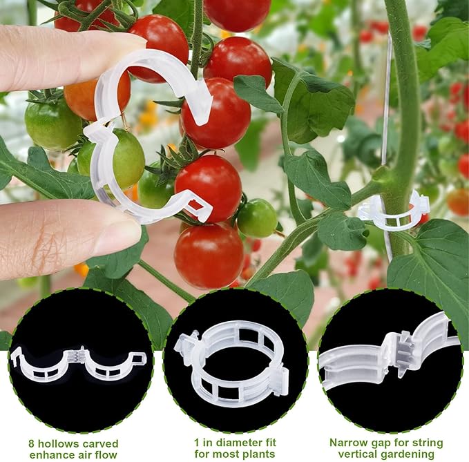 Tomato Hooks with String, Tomato Support Hooks, 20 Pcs Tomato Holder Hooks & 30 PCS Plant Support Clips with 33.3ft Twine to Prevent Tomatoes from Pinching or Falling Off
