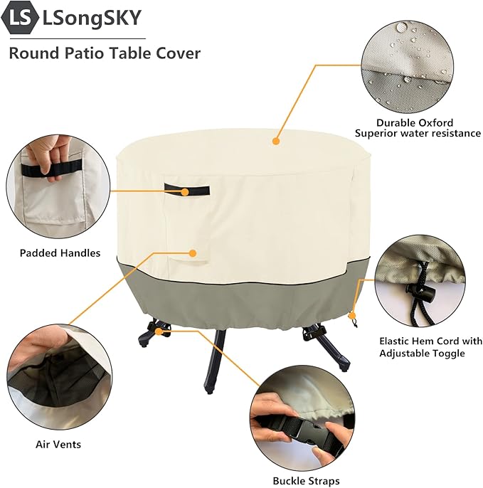Round Patio Table Cover,Round Patio Table Covers for Outdoor Furniture Waterproof,Suitable for 48 inch Round Patio Table(48-50"DIA x 23"H),White&Grayish Green