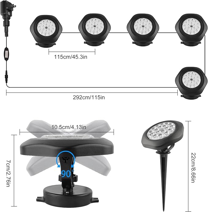 RGBW Pond Lights with Timer,18 LED Super Bright Underwater Submersible Fountain Lights,Remote Control IP68 Waterproof Color Changing Spotlights for Fish Aquarium Tank Garden Pool (Set of 5)