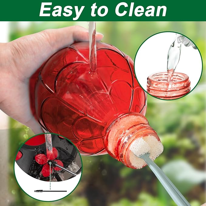 26 OZ Glass Hummingbird Feeder for Outdoors Hanging - Hand-Blown Hot Air Balloon Design - Leak-Proof & Ant Moat - Garden Decor Gift for Mom, Red