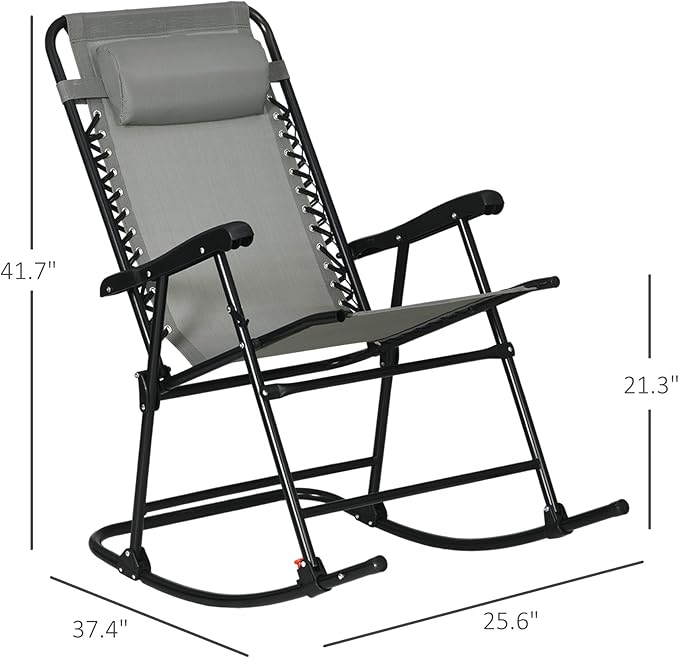 Outsunny 2 Piece Outdoor Rocking Chair Set, Patio Folding Lawn Rocker Set with Headrests for Yard, Patio, Deck, Backyard, Gray