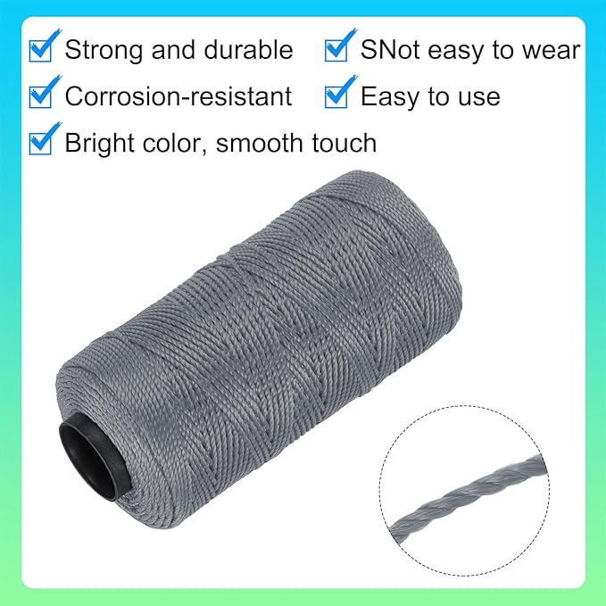 MECCANIXITY Nylon String 3 Strands Twisted Mason Line 1.5mm x 218 Yards Nylon Twine String for DIY Projects, Home Improvement, Gardening, Gift Wrapping, Christmas Party Supplies, Dark Grey