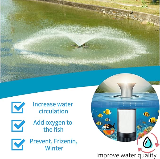Pond Fountain Aerator-1HP 750WPond Fountain-110V Stainless Steel Floating Fountain, 100 Feet Power Cord, for Ponds and Lakes 2025