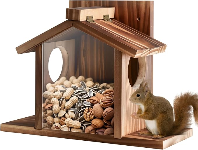 Gnodary Squirrel Feeders for Outside, Durable Squirrel House for Outdoor - Chipmunk Feeder, Squirrel Food for Backyard Squirrels Hold Corn, Corn Cob, Peanuts (Beige Brown)