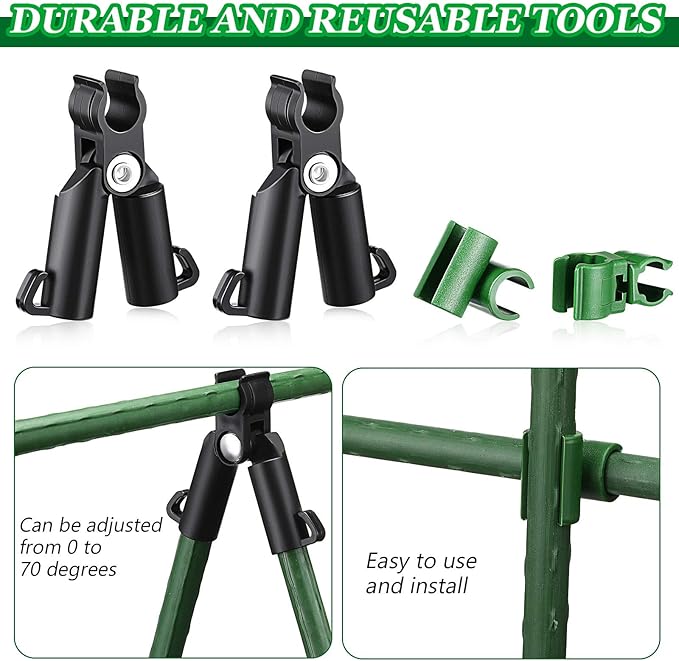 Adjustable Plant Trellis Connector Clip Plastic Connector Stakes Garden Plastic A-Type Connecting Joint Buckle Clip for Gardening Metal Steel Plant Supports(50 Pieces,11 mm)