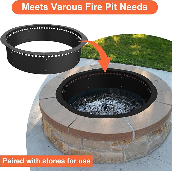 Smokeless Fire Pit Ring, 64 inch Outer/60 inch Inner Heavy Duty Large Solid Steel Firepit Liner for Outside Wood Burning, DIY Campfire Ring Above or In-Ground for Outdoor