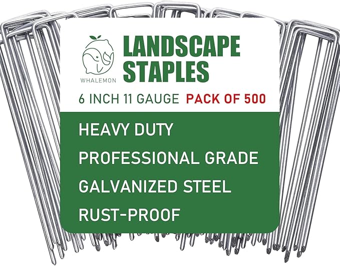 500 Pack Landscape Staples 6 Inches 11 Gauge Stakes, Galvanized Garden Stakes U-Shaped Pins and Landscaping Staples for Sod Anchoring Landscape Fabric Irrigation Tubing(500pack-N)