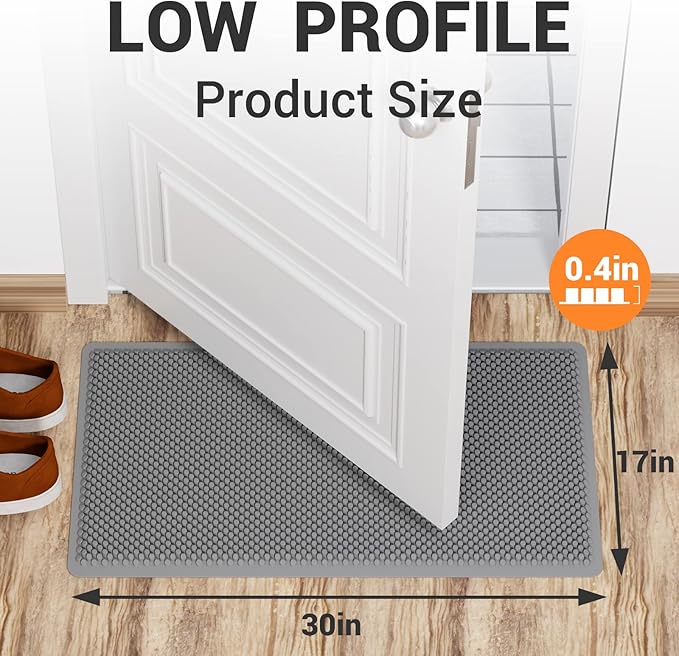 Fowooyeen Outdoor Door Mat, 30'' x 17'' Silicone Scraper, Non-Slip Washable Weatherproof Entrance Mat, Low-Profile Shoe Cleaner for Indoor or Outdoor Use, Gray