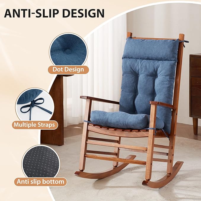Rocking Chair Cushions Outdoor & Indoor, Patio Glide Porch Outdoor Rocking Chair Cushions Set of 2 with Ties, Seat & Back Cushion for Rocker