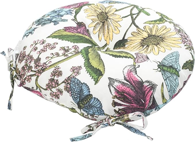 Bistro Chair Cushions 15 inch,Set of 2,Tufted Round Chair Cushions with Ties,15"x15"x4",Water Resistant Round Seat Cushion for Barstool Chairs,Patio Garden Kitchen Outdoor Furniture(Butterfly Flower)