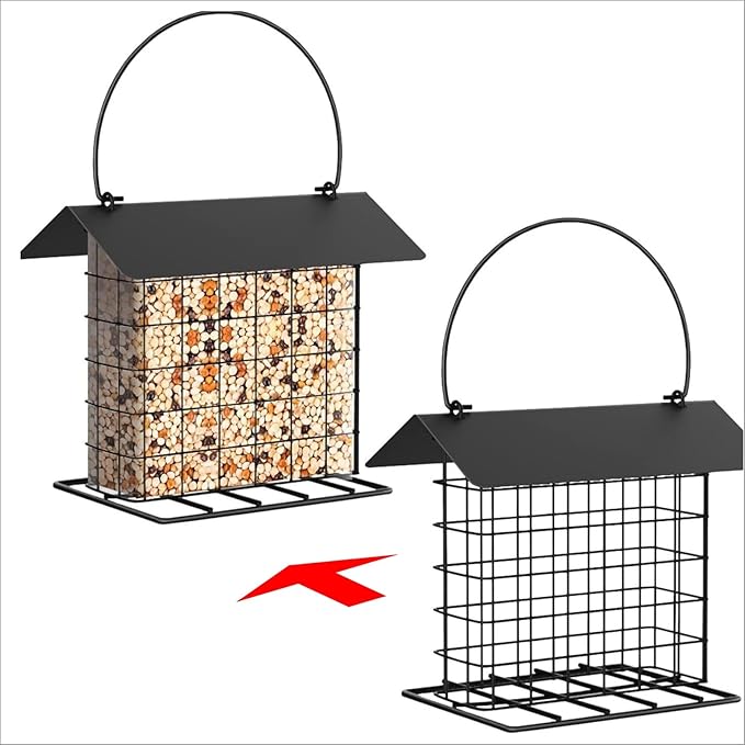 Wild Birds feeders Metal Roof-Suet Cakes Cage Bird Feeder Outdoors or Outside Garden Yard Patio Hanging Outdoors or Outside Garden Yard Patio Hanging Black