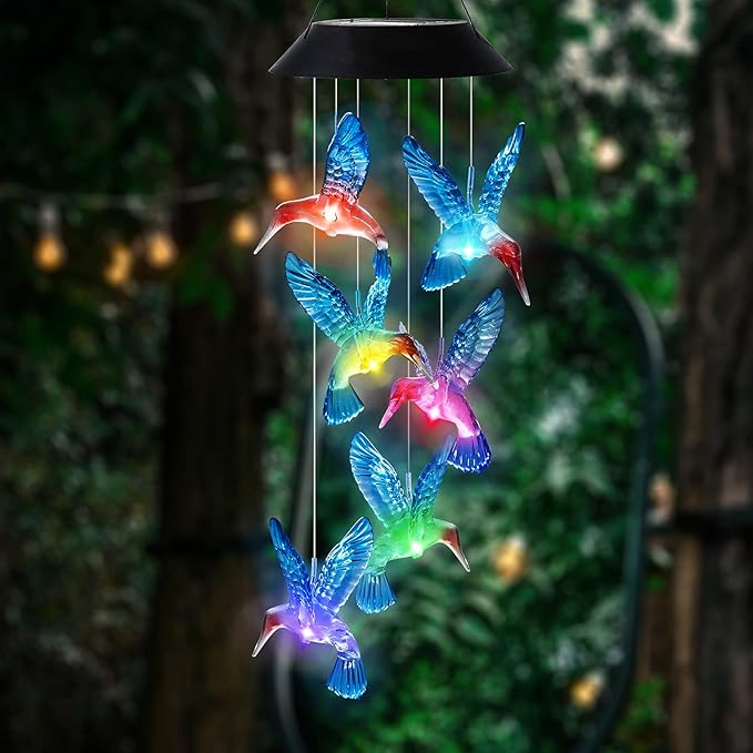 Hummingbird Solar Wind Chimes Color Changing Solared Lights Outdoor Waterproof LED Wind Chimes Solar Powered Lights for Home Party Yard Garden Christmas Decoration(Blue)
