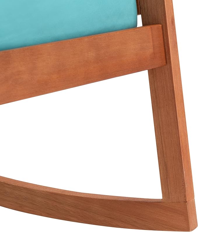 Safavieh Outdoor Collection Vernon Wood Blue Cushion Rocking Chair PAT7013Q, Natural/Aqua