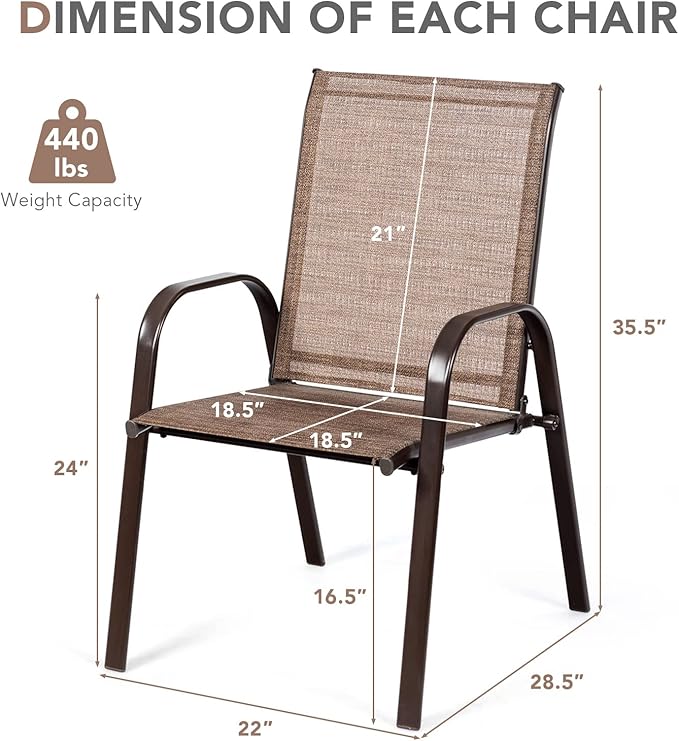 Tangkula 2 Piece Patio Dining Chairs, Outdoor Bistro Chairs W/Curved Armrests, Easy-to-Dry Fabric, Reinforced Steel Frame, Wide & Comfortable Camping Chairs for Garden, Poolside, Backyard (1, Brown)
