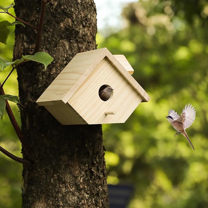 Bird House for Outside-Wren Bird House for Outdoor-Wooden Birdhouse for Outdoors Hanging Bluebird House for Cardinals for Garden Viewing (Wooden, Set of 1)