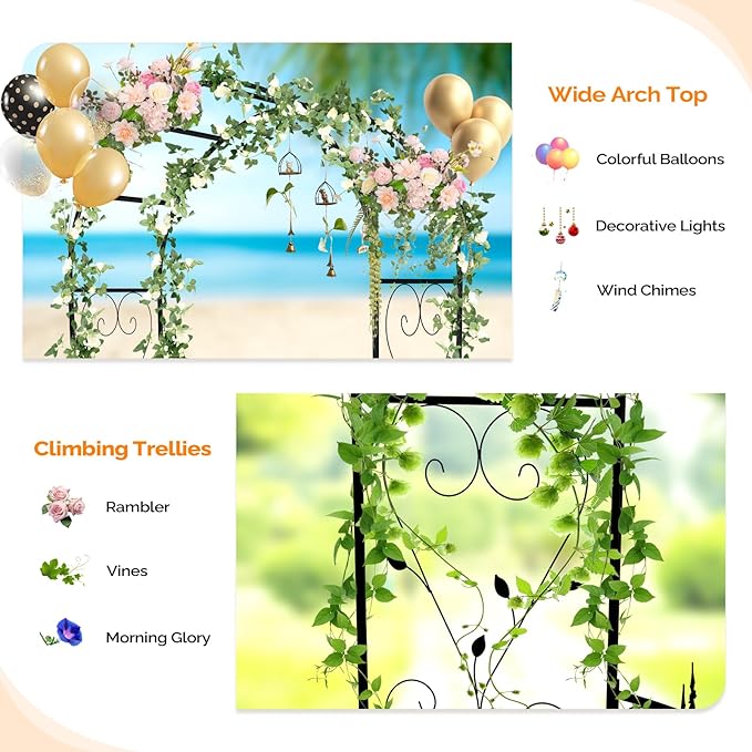 VINGLI Garden Arbor Arch, Wedding Arch Archway for Ceremony Party, Trellis for Plant Climbing, Christmas Decorations Pergola for Backyard, Lawn, Patio, Yard (Arbor with Gate and Fence)