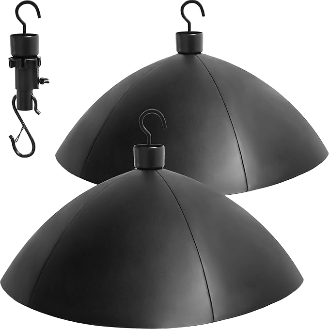TCBWFY 2 Pack 18 Inch Squirrel Proof Baffle for Protecting Bird Feeders and Houses,Hang Mount Raccoon and Squirrel Guard for Feeder Pole with Windproof Shepherd Hooks,Outdoor Hang Bird House Guard