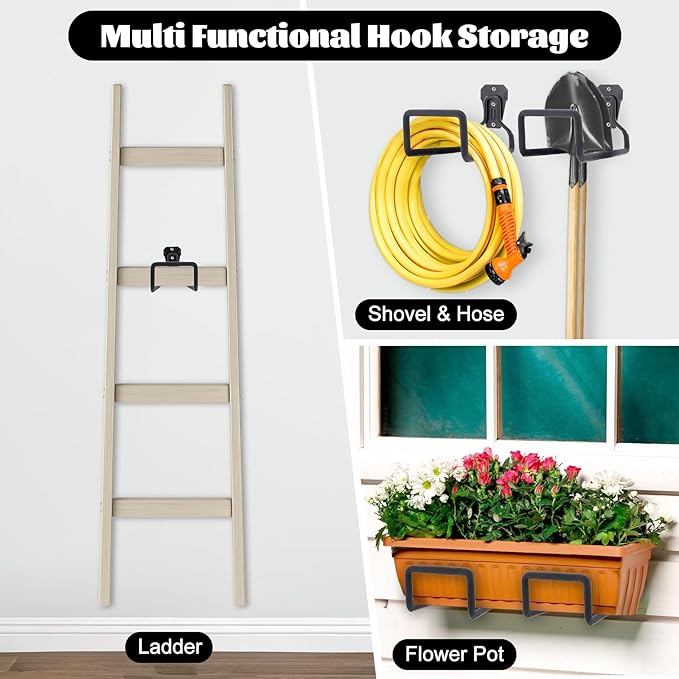 1 Pack Garden Hose Holder, Hose Reel Heavy Duty Hose Hanger, Wall Mounted Water Hose Holder Outdoor/Indoor Metal Durable Hose Hooks Ideal for Water Hose Storage Garden Yard Hold Max 77 Lbs- Black