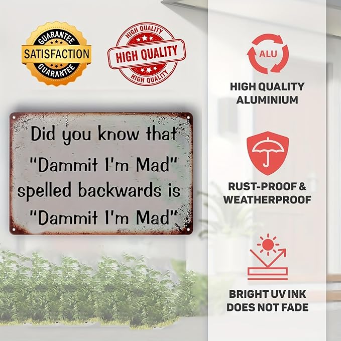 Vintage Metal Metal Sign - Dammit Im Mad Reversed Catchphrase - Durable Wall Decor for Man Cave, Yard, Garden, Bar, Garage & Home - Humorous Retro Poster Idea
