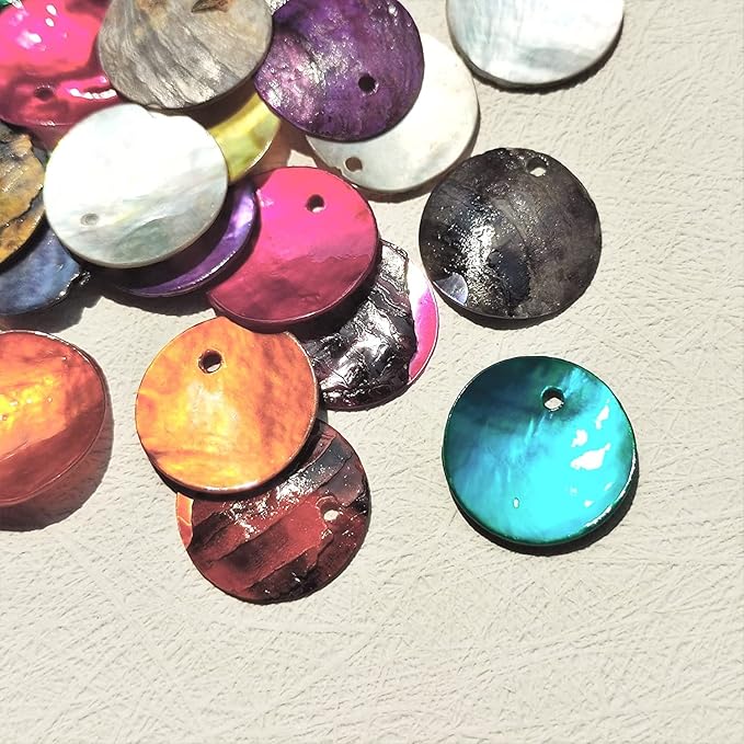 Firstmeet Shell Beads 65pcs Natural 20mm Flat Round Mussel Shell Coin Drop Charm Beads with Iridescent Back for Handcraft Jewelry Making(DIY-1023-Mix-20)