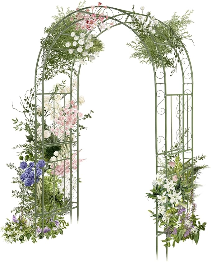 VINGLI Garden Arbor, Double Layer Arch Archway for Wedding Ceremony Party, Steel Garden Trellis for Plant Climbing, Christmas Garden Decorations Pergola for Garden, Backyard, Lawn (Olive Green)