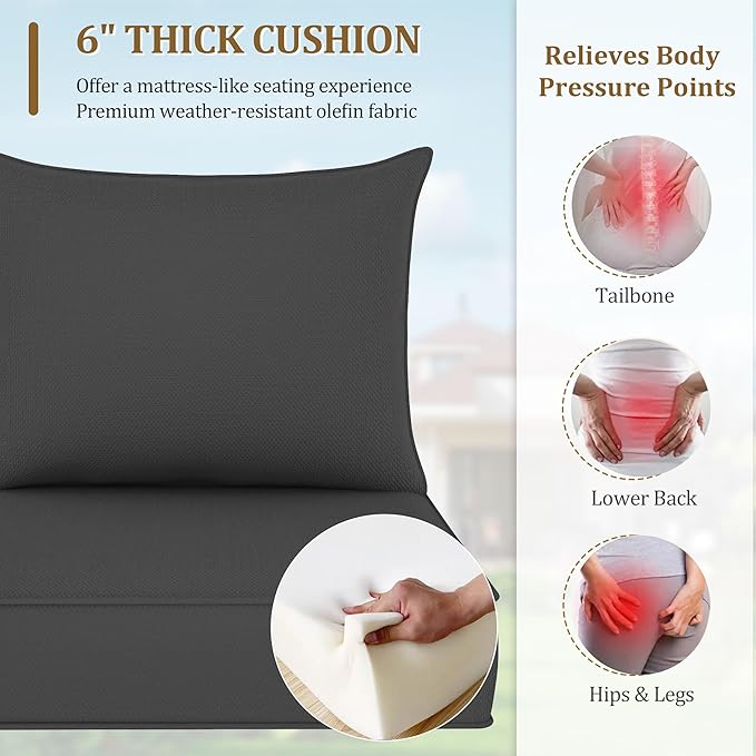 Outdoor Deep Seat Cushion Set, Fade Resistant Patio Chair Cushions, 24x24x6 Inch Patio Sofa Furniture Pad with Removable Cushion Covers (Dark Gray, 24''Lx24''Wx6''H-2pcs Set)