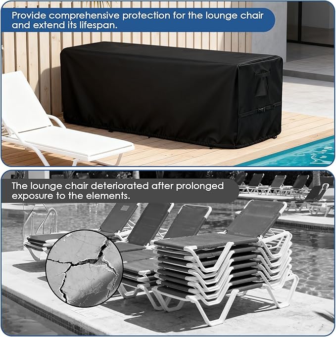 Outdoor Stacked Chaise Lounge Cover, Waterproof Patio 4-6 Stackable Lounge Chair Cover, Pool Lounge Chair Patio Furniture Covers - 80 x 32 x 38 Inch