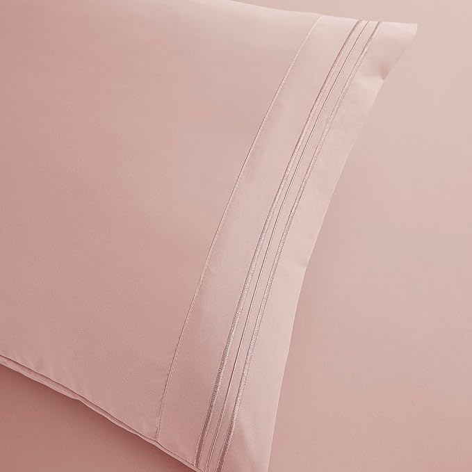 Clara Clark Bed Sheets, Premier 1800 Series Bed Sheet Set, Deep Pocket, Wrinkle, Fade, Stain Resistant, Luxury Soft Bedding Sheets & Pillowcases, Twin, Pink Beige