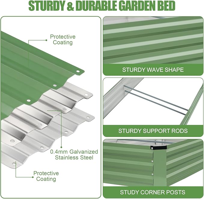 Galvanized Raised Garden Bed Outdoor | Metal Raised Garden Bed for Gardening 2Pack | Large Planter Box for Vegetables Flowers Fruits | Easy Assembly & Safety Design Flower Beds 8x3x1ft Olive Green