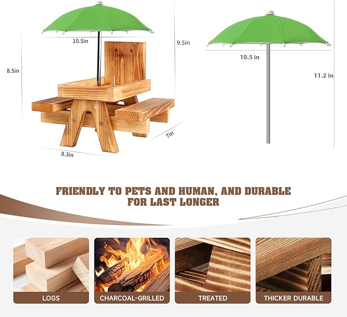 Gnodary Squirrel Feeder with Umbrella, Squirrel Feeders for Outside, Squirrel Picnic Table Feeder - Chipmunk Feeder Hold Corn, Corn Cob, Peanuts (Green)