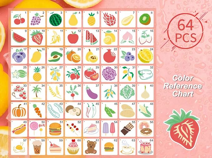 Fruit Stencils for Painting - 64PCS Fruit Patterns Small Stencils for Crafts & DIY Projects