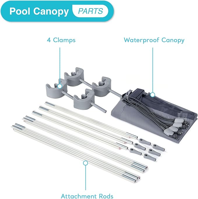 Intex 28054E Protective UPF 50 Plus Easy to Install Waterproof Canopy Cover for 9 Foot or Smaller Rectangular Swimming Pools, Grey