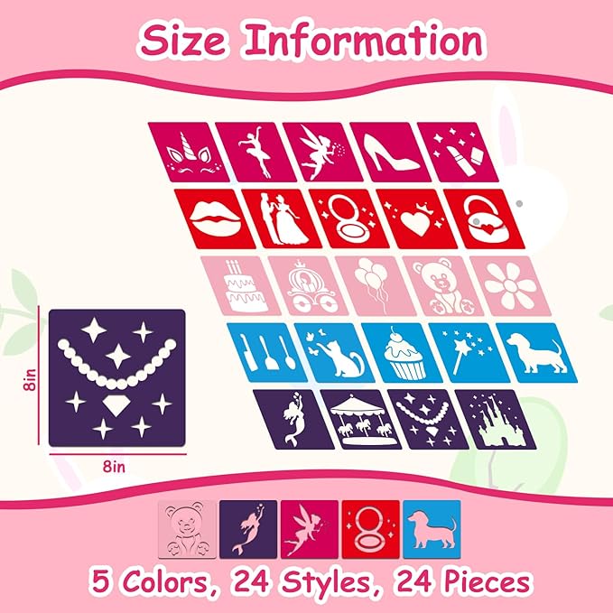 24 Pcs Stencils Girl Themed Sidewalk Chalk Stencils Outdoor Stencil for Painting Simple Style Cute Template 8 Inches