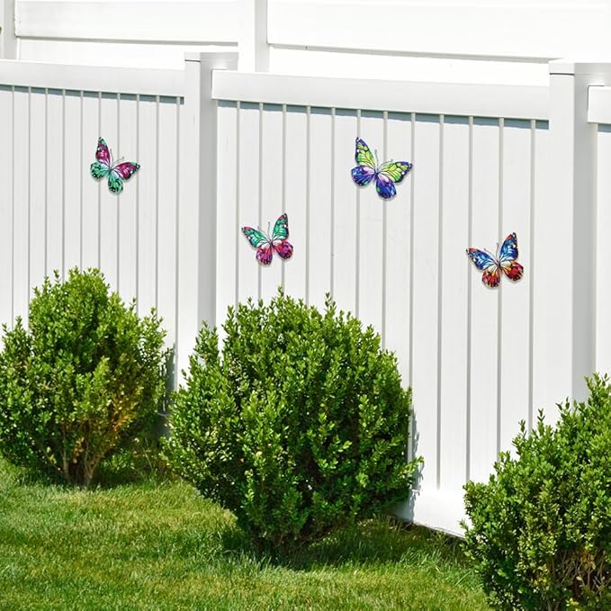 4 Pcs Metal Butterfly Wall Decor Art, Colorful Butterflies Outdoor Wall Art, Hand Craft Outdoor Garden Decor for Fence, Patio, Yard Decoration