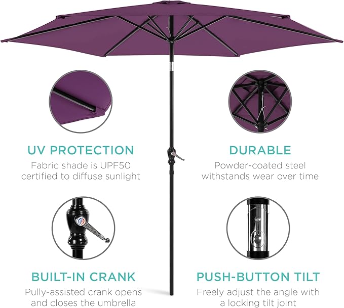 Best Choice Products 10ft Outdoor Steel Polyester Market Patio Umbrella w/Crank, Easy Push Button, Tilt, Table Compatible