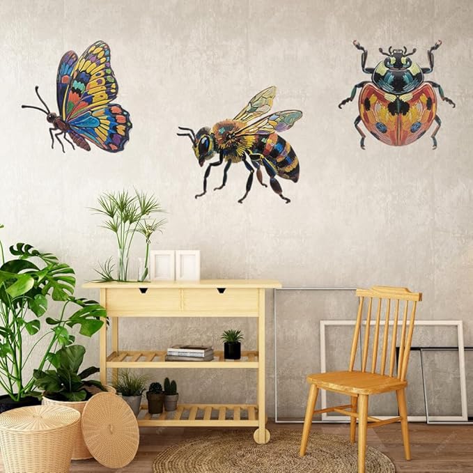 ZZHMASPLAY 3Pcs Bee Ladybug Butterfly Metal Wall Decor,9.84" Outdoor Hanging Wall Art Sculptures Decoration for Room Fence Garden Yard Patio Balcony