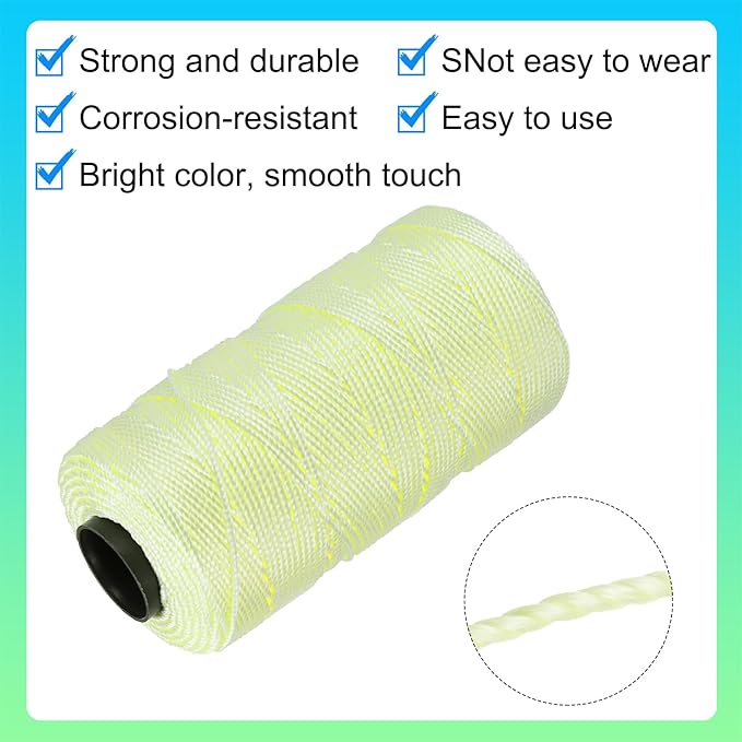 MECCANIXITY Nylon String 3 Strands Twisted Mason Line 1.5mm x 218 Yards Nylon Twine String for DIY Projects, Home Improvement, Gardening, Gift Wrapping, Christmas Party Supplies, Light Yellow