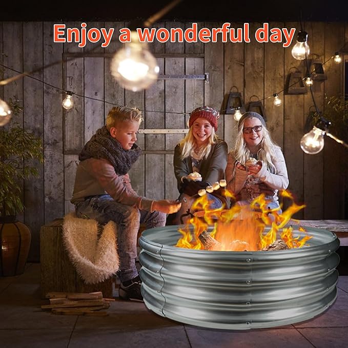 36 Inch Round Galvanized Fire Pit Ring/Fire Ring - Foldable and Perfect for Outdoor Gatherings and Campfires in the Yard/Garden/Park/Beach (3 FT Diameter, Silver)