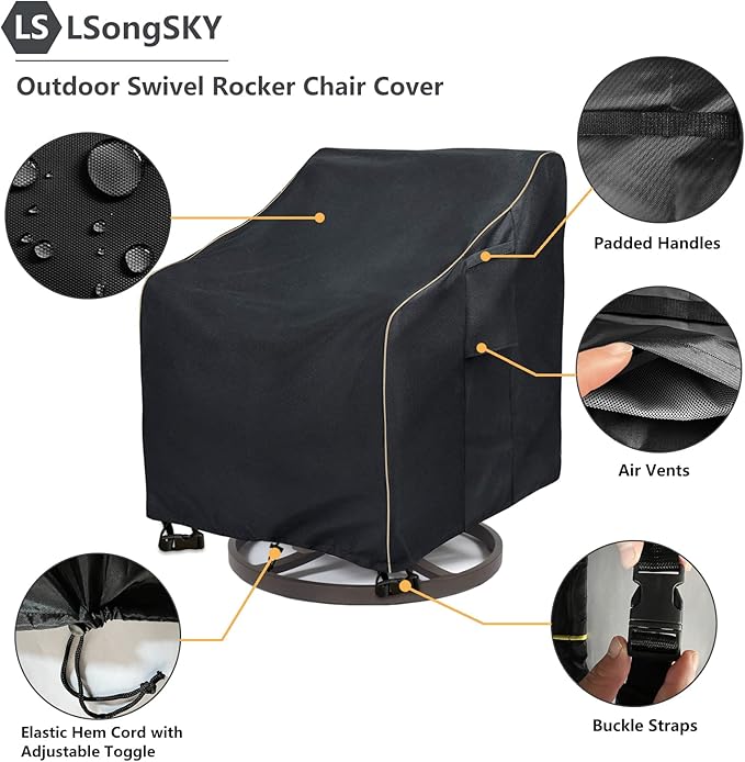 Outdoor Swivel Rocker Chair Cover 2 Pack,Patio Swivel Chair Covers for Outdoor Furniture,Rocking Chair Covers Waterproof (27.5W x 32.5D x 39H Inch) Black