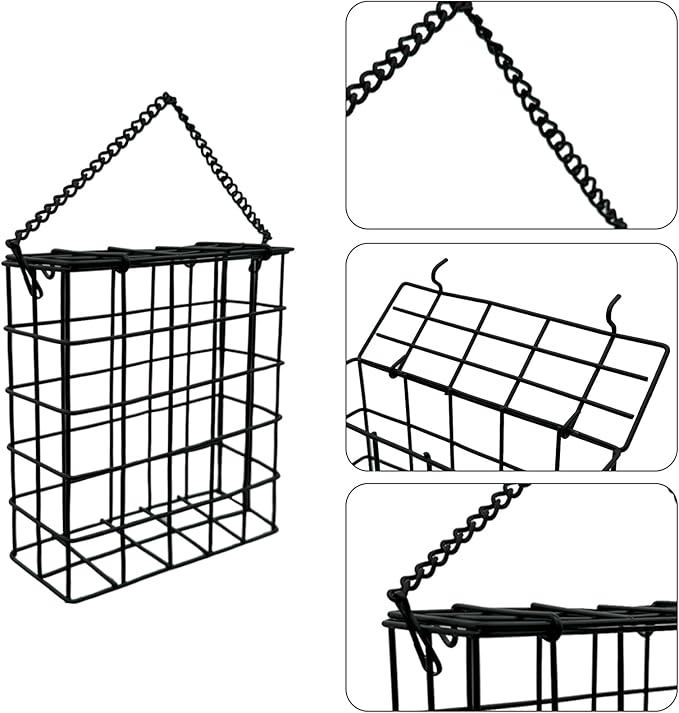 Suet Cake Bird Feeder Hanging Wild Bird Feeder for Outdoor Garden Cages Outside Suet Fruit Capacity Feeders (2 Pcs Black)