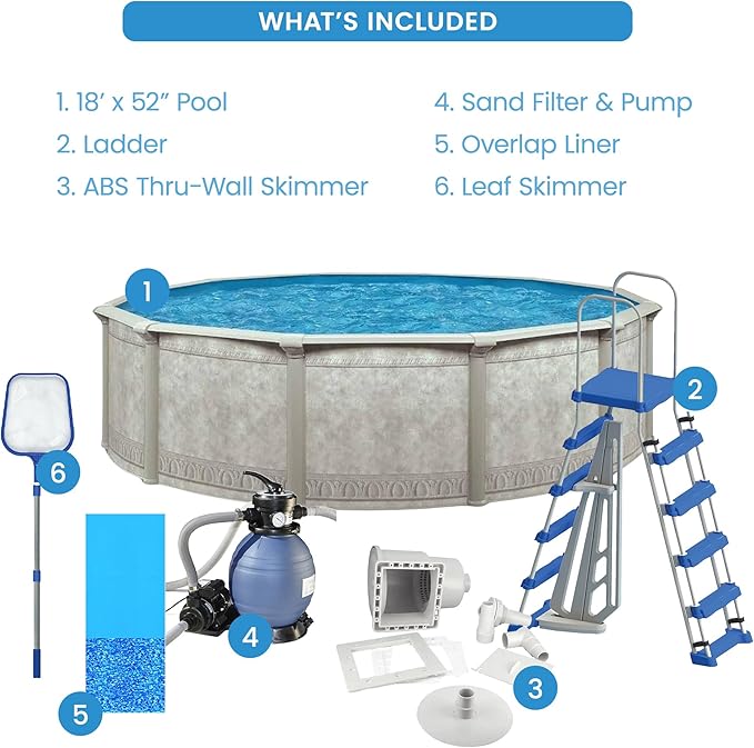 Aquarian Steel-Frame Above-Ground Pool Kit w/Pump & Leaf Skimmer, Venetian, 18'