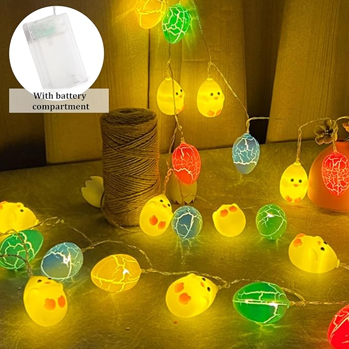 Easter String Lights 9.8FT 20 LED Yellow Chicks Cracked Egg String Lights,Spring Easter Decor,Hanging Spring Themed Party Lights for Indoor & Outdoor Party Birthday Garden (Egg 9.8FT)